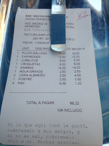 Opinii despre Restaurante Fidel en Sanxenxo în Sanxenxo - Gastronomía y hostelería