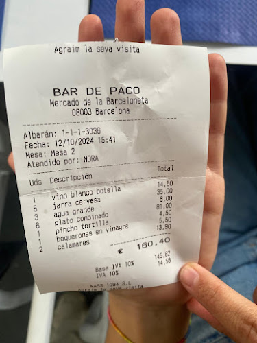 Restaurante Paco. Mercado BARCELONETA - Barcelona